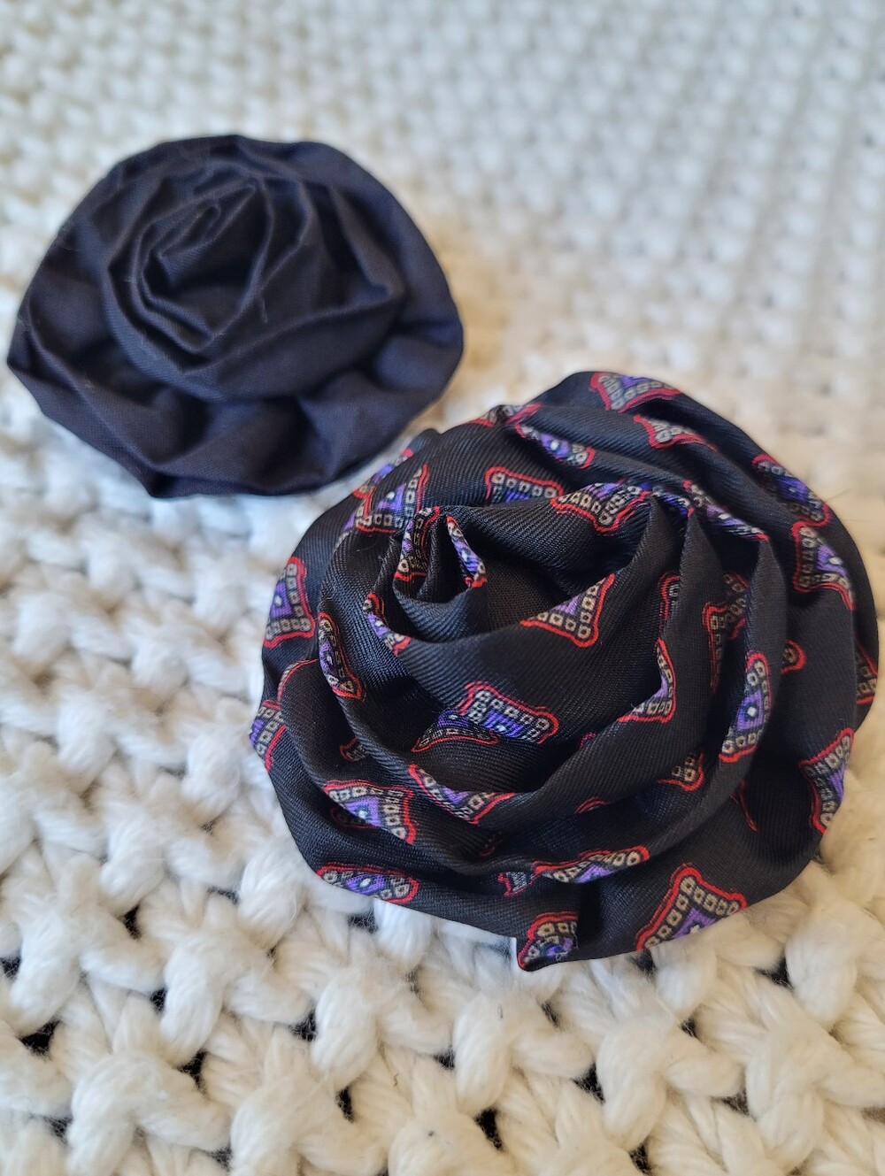 Set Of 2 Fabric Rosette Pins/Brooches/Boutonnieres